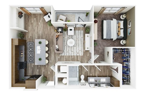 Floor plan for 1 bed, 1 bath, 867 sqft